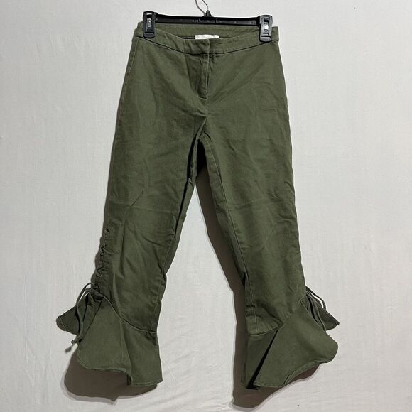 Scripted Pants Women's 0 Olive Green Classic Cinched Ruffle Hem Mid-Rise Zip Fly - Picture 1 of 5